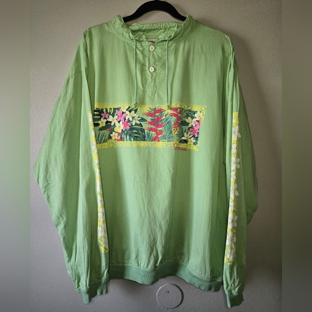 VTG‎ Crazy Shirts Hawaii Floral Green Pullover Sweatshirt XXL